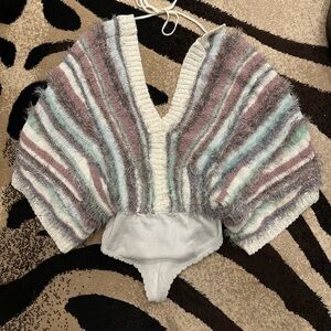 Free People Striped Fuzzy Knit Bodysuit